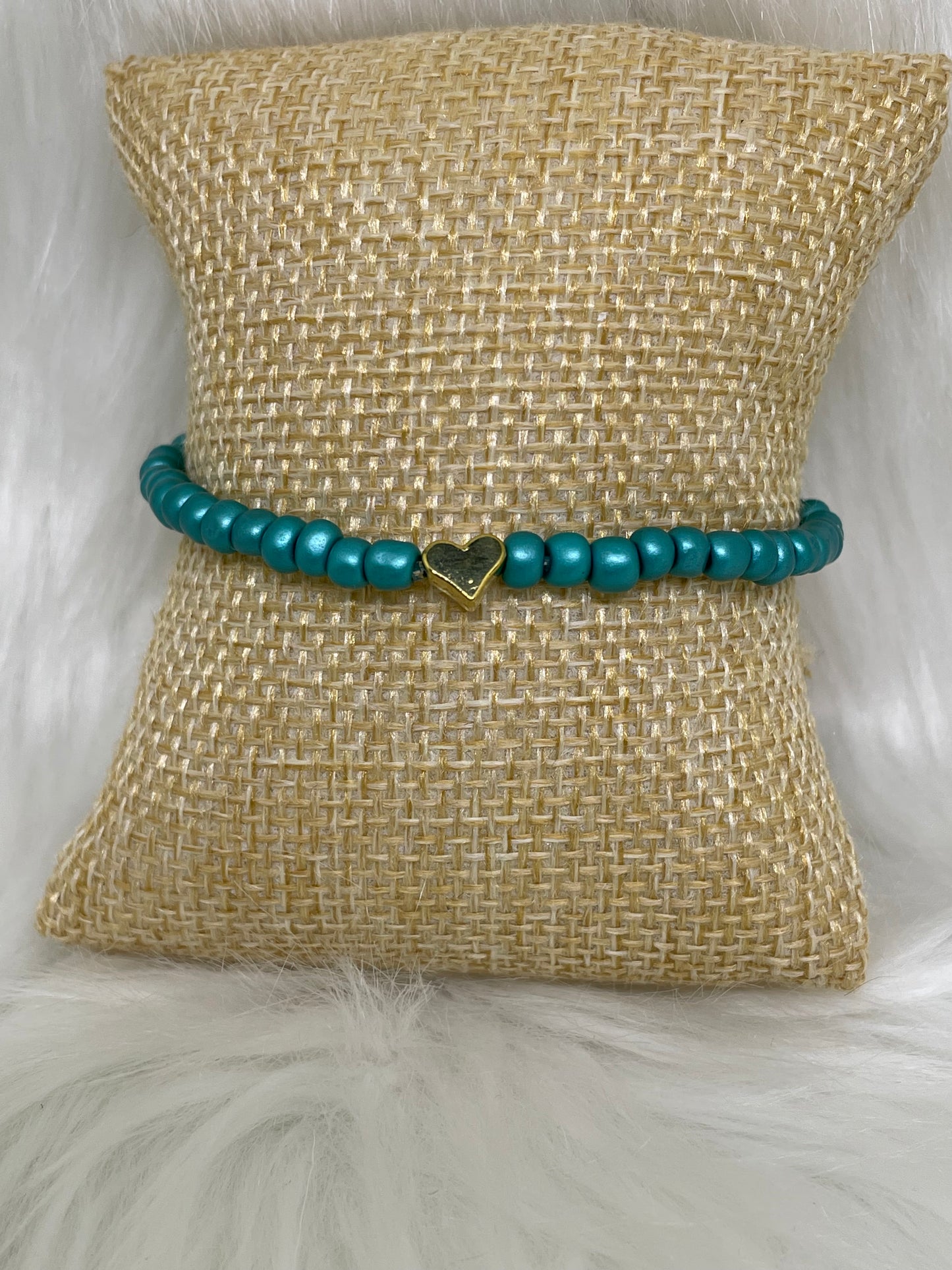 Teal Beaded Bracelet with Heart