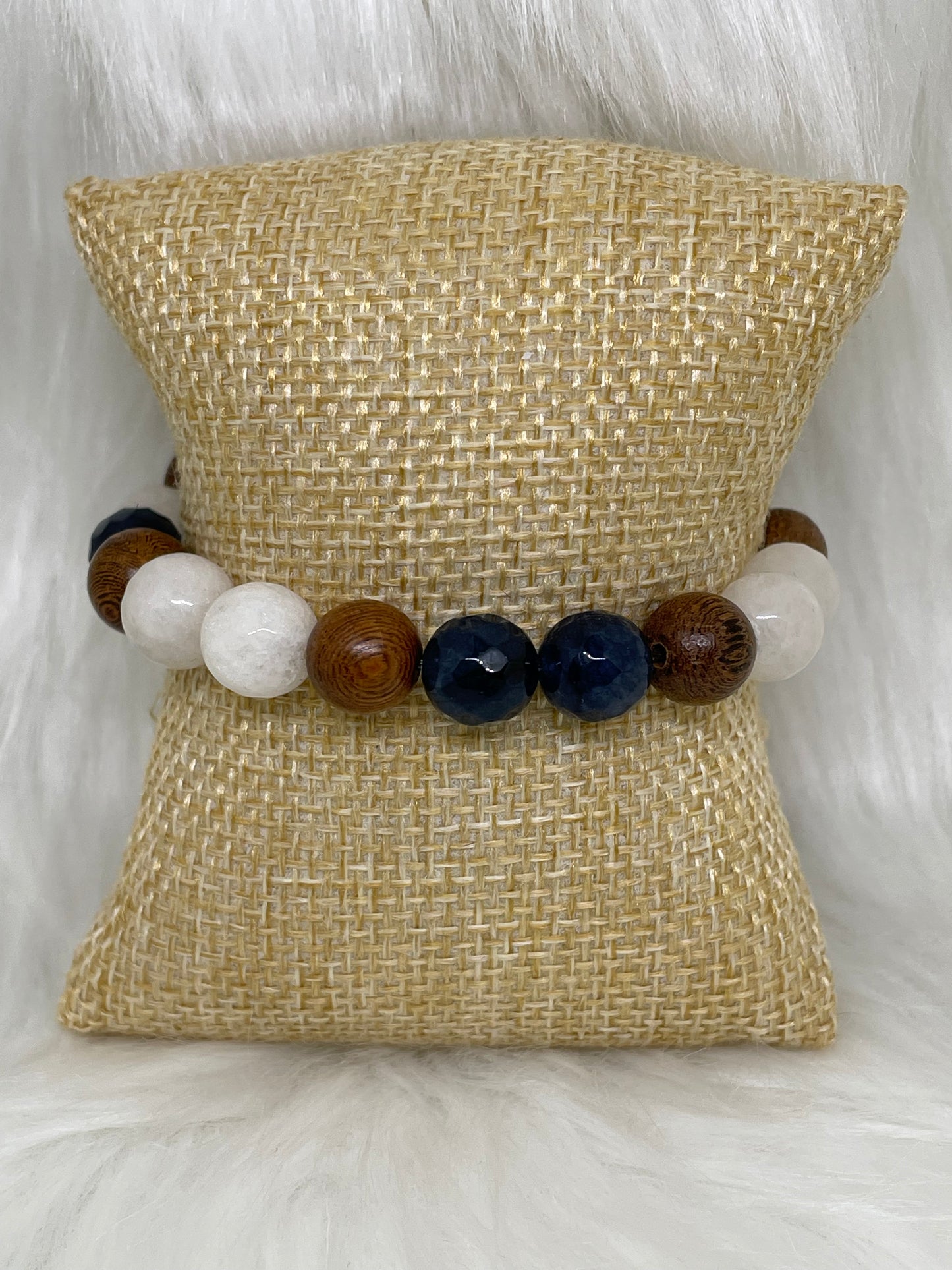 Blue & White Wood Bracelet