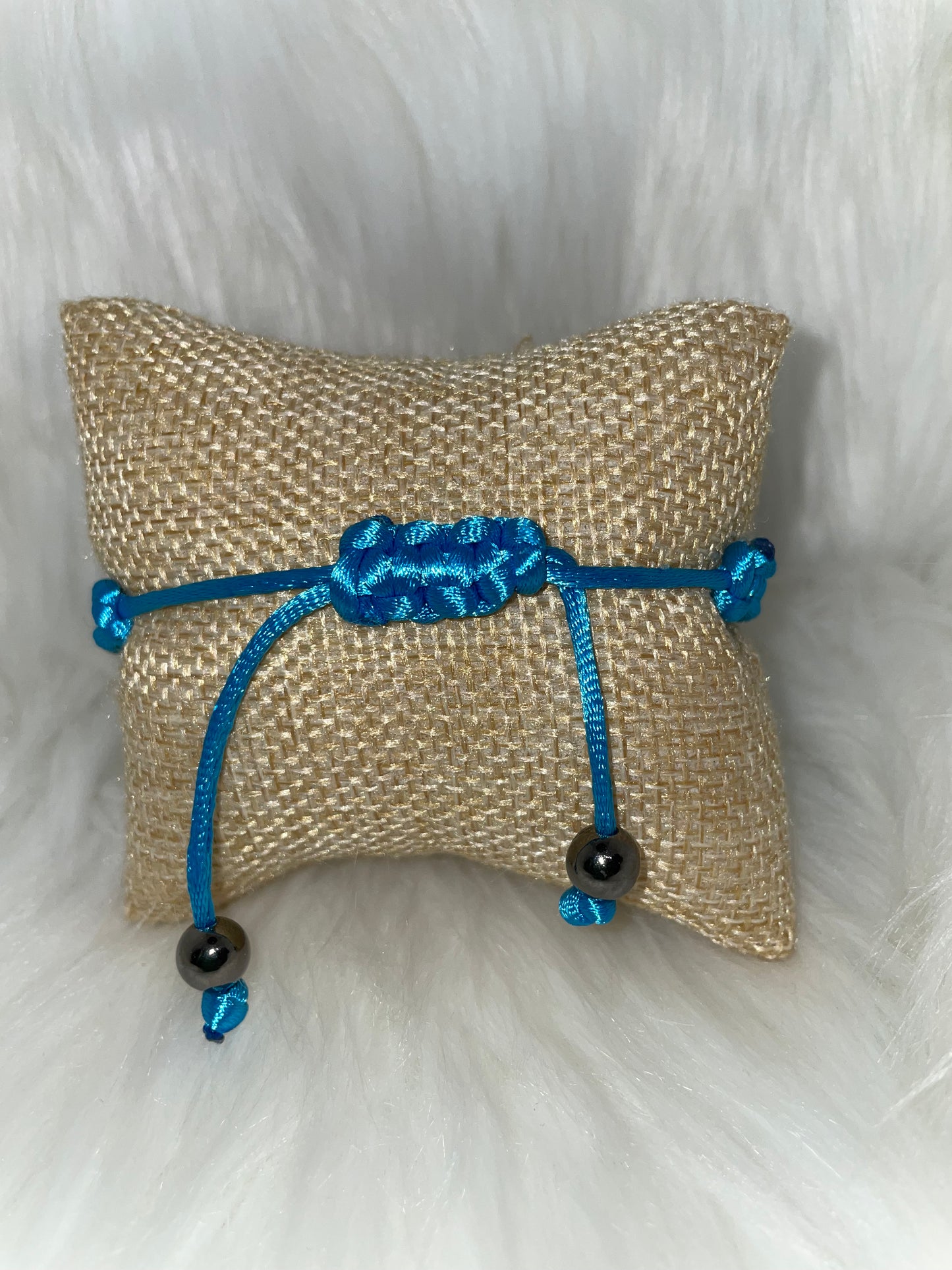 Teal Woven Bracelet with Gray Metal Beads