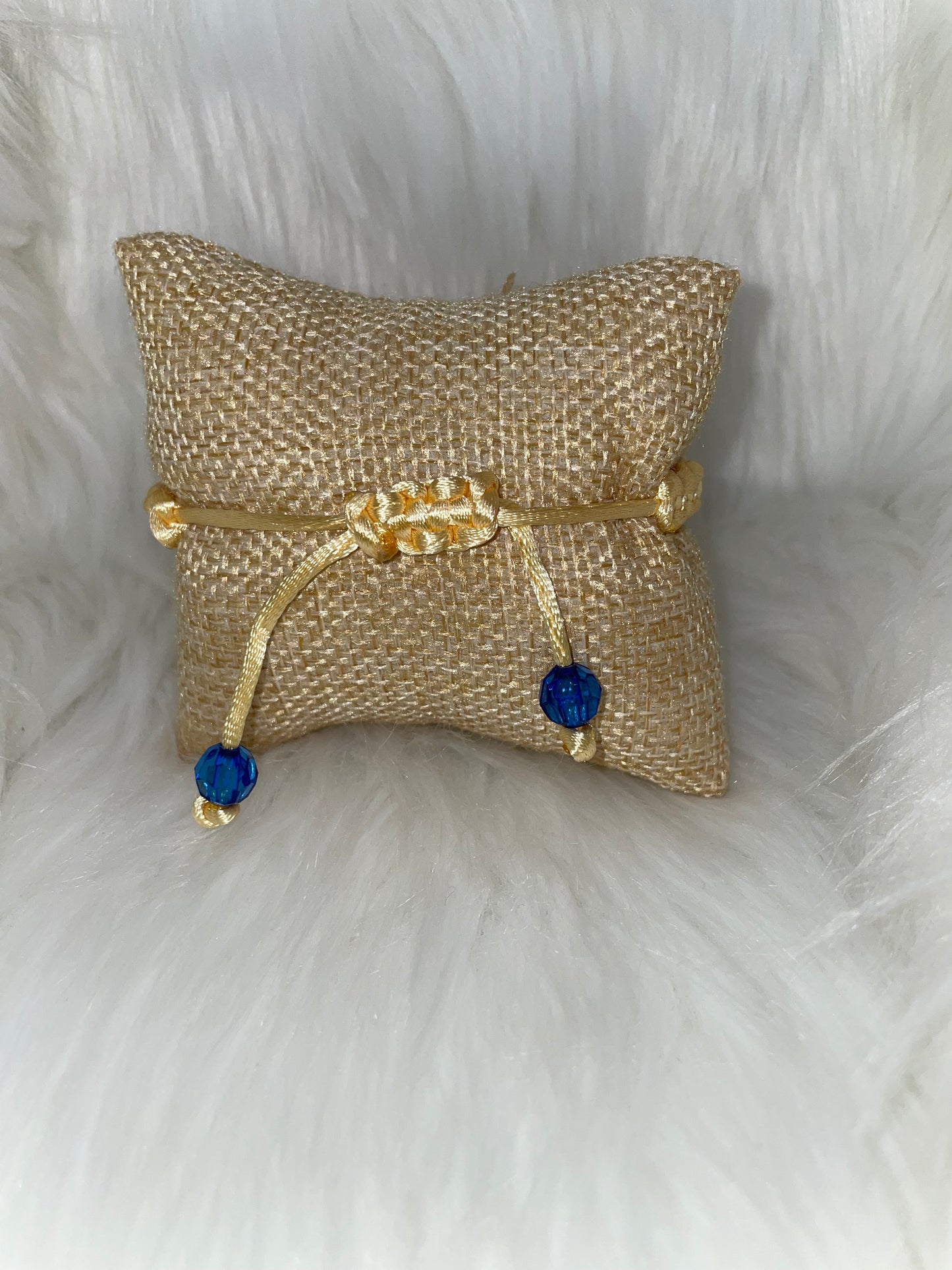 Yellow Woven Bracelet with Blue Beads