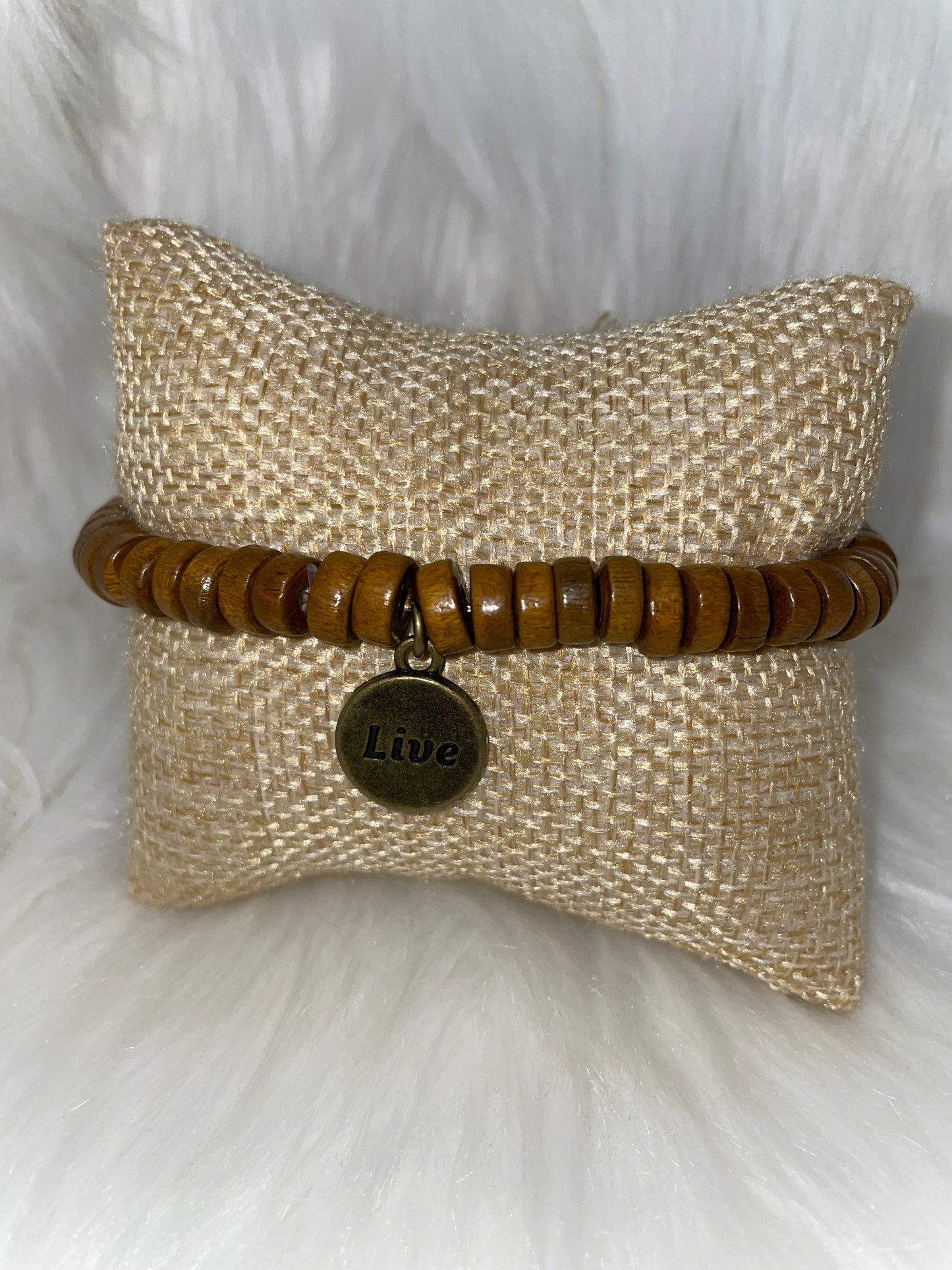 Wood Bead Bracelet with LIVE Charm