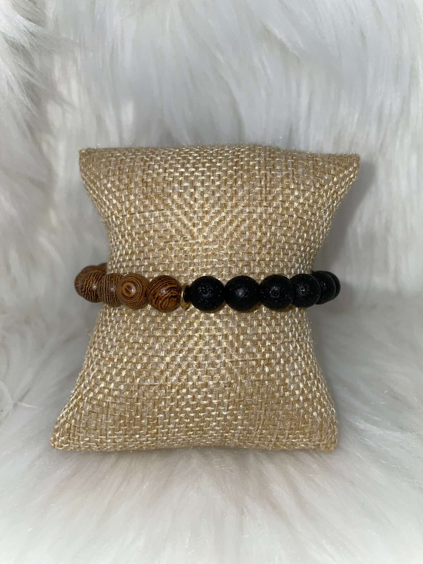 Wood & Lava Bead Bracelet