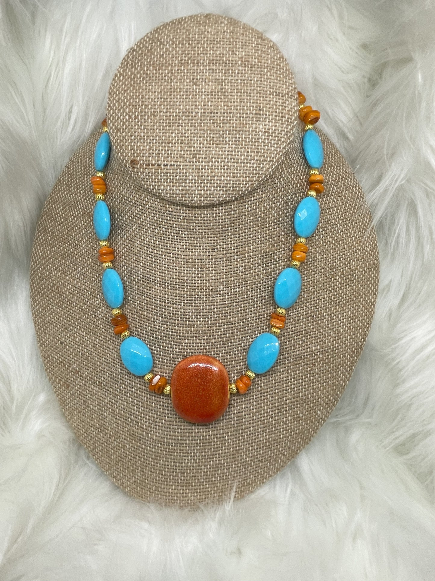 Orange and Tuquoise Necklace Set