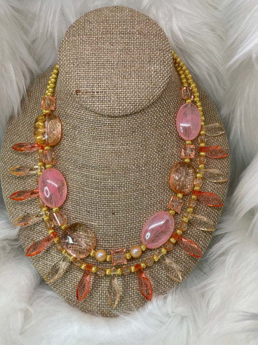 Pink Double Strand Necklace Set