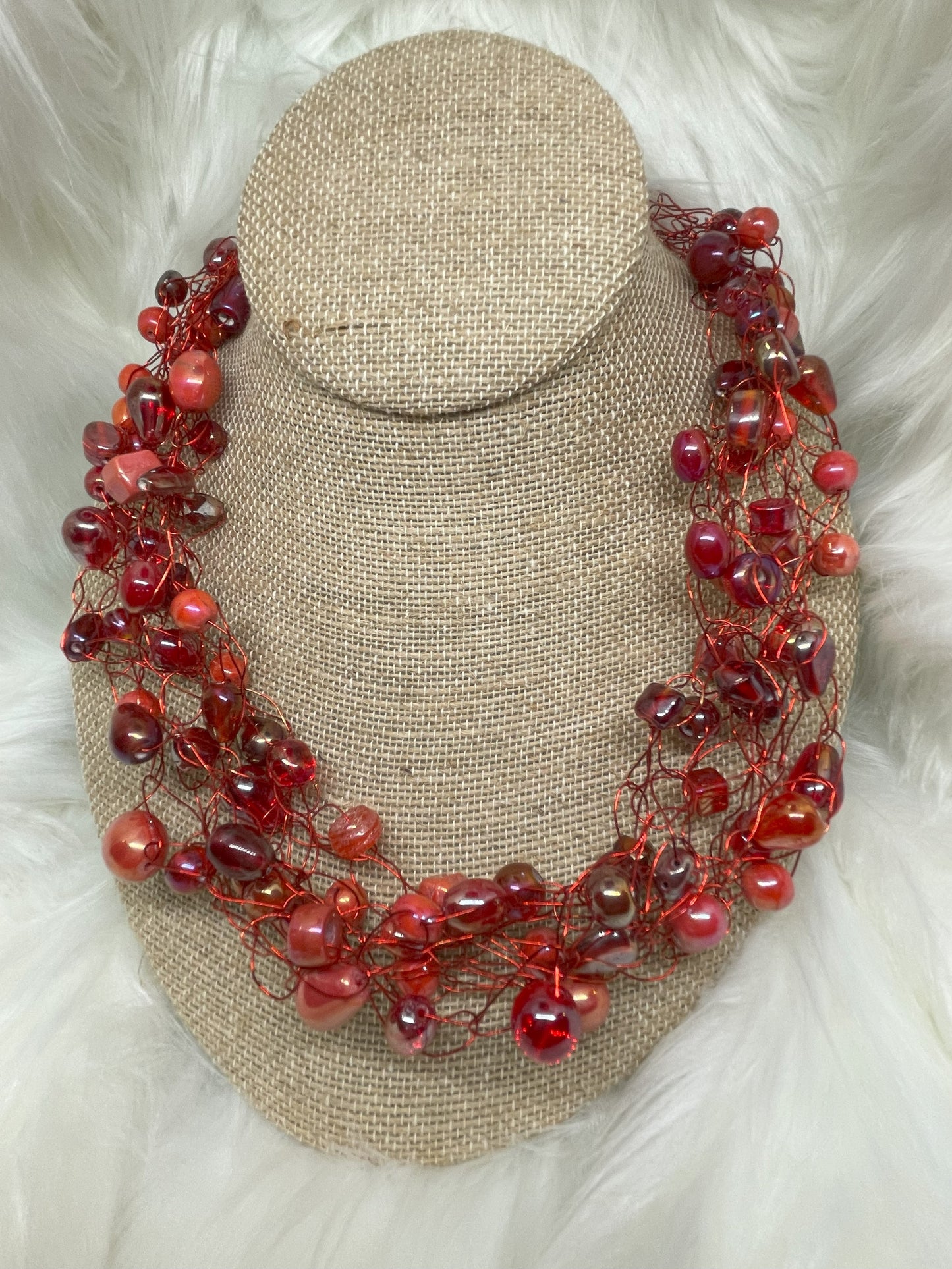 Red Crocheted Necklace Set