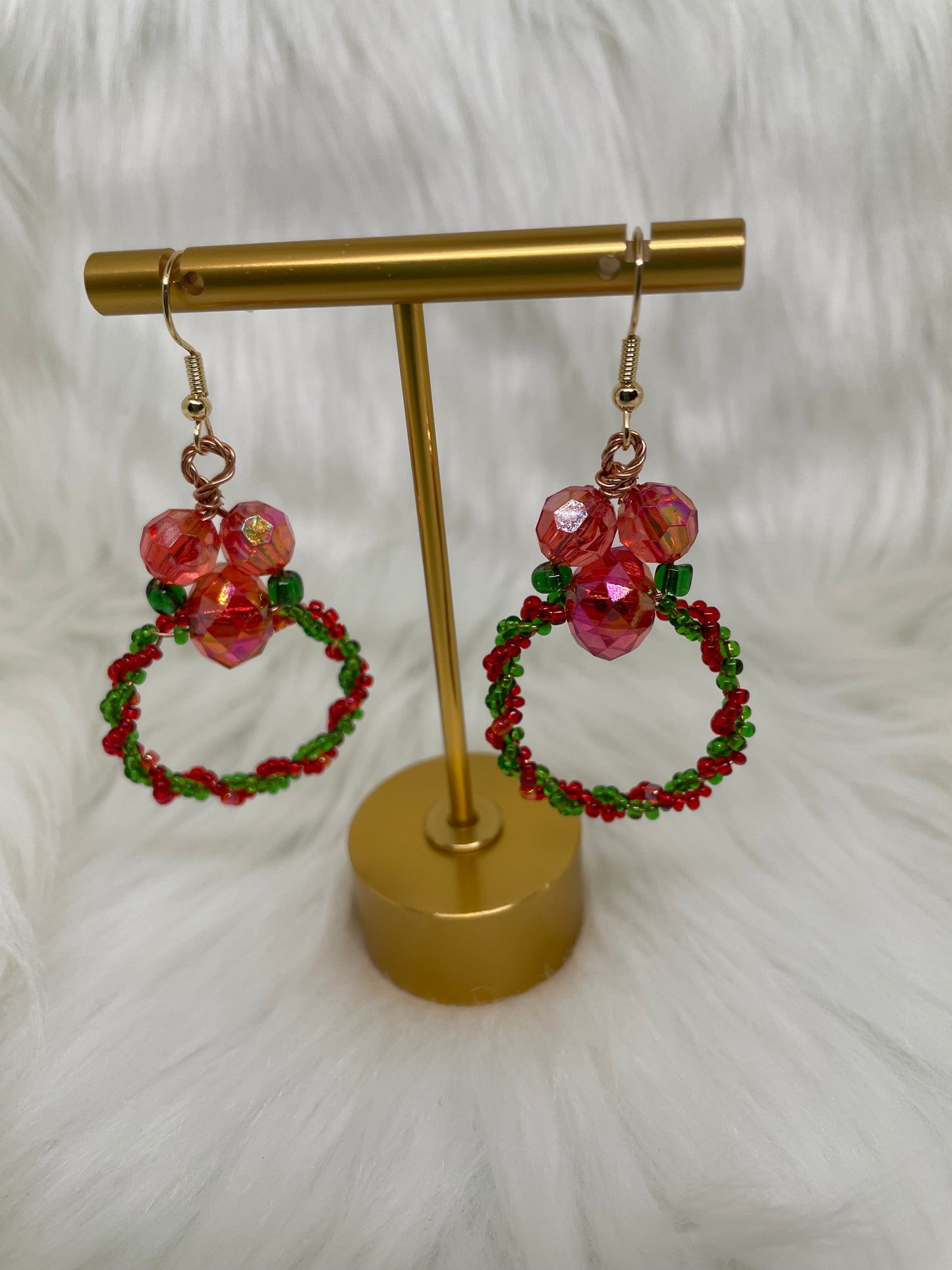 Red & Green Christmas Wreath Earrings