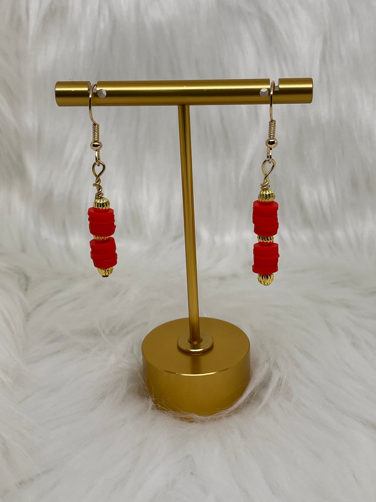 Red Heishi Bead Earrings