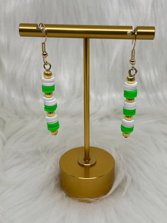 Green & White Heishi Bead Earrings