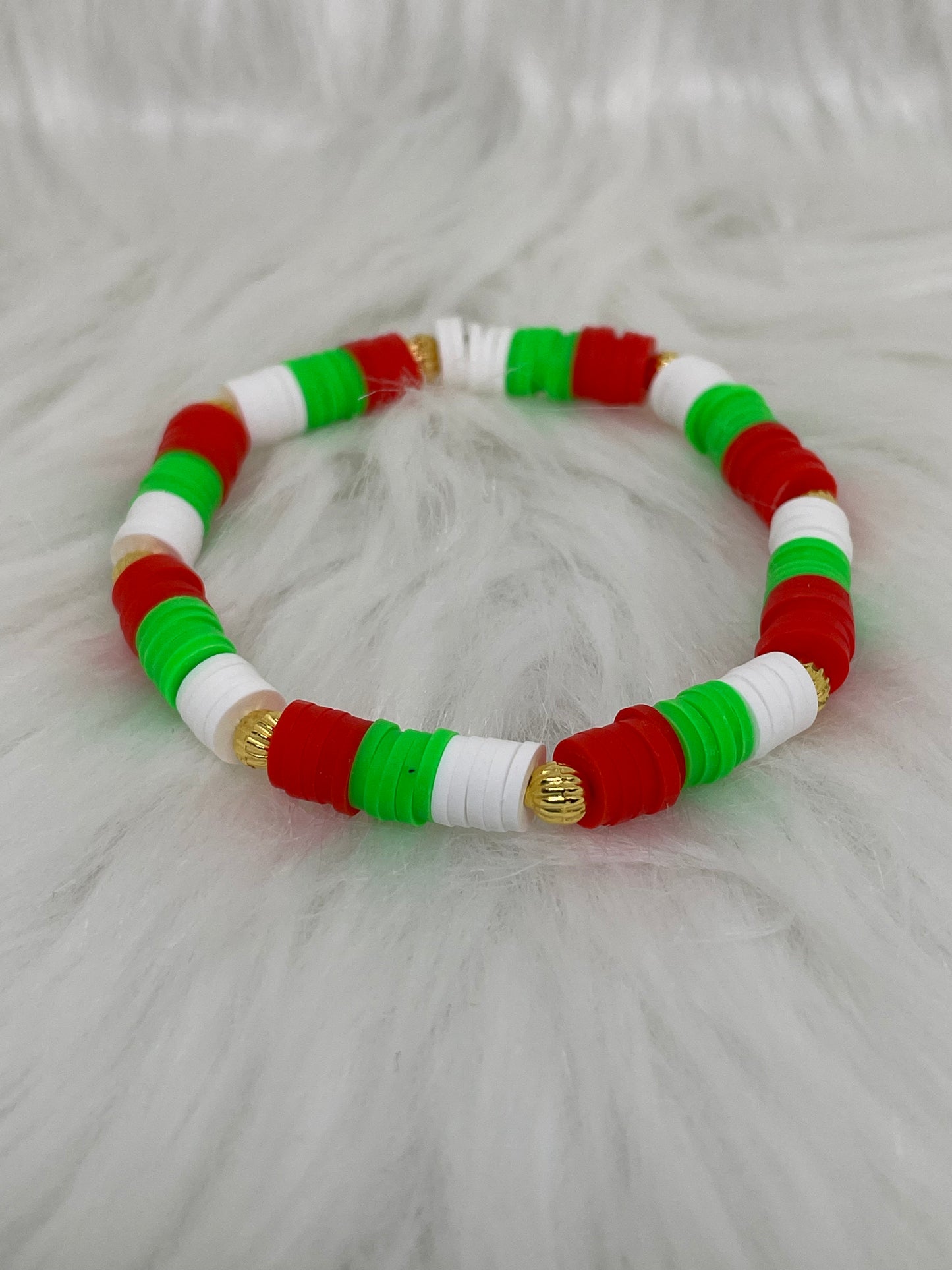 Red, White, & Green Heishi Bead Bracelet