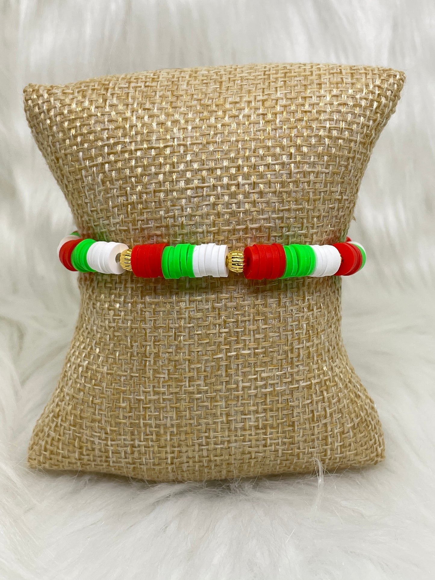 Red, White, & Green Heishi Bead Bracelet