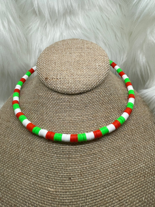 Red, White, & Green Heishi Necklace