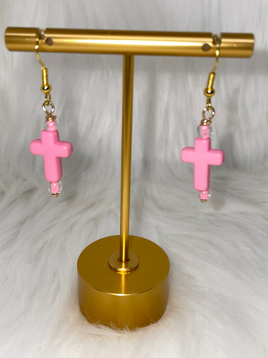 Pink Cross Earrings