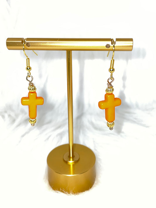 Orange Cross Earrings