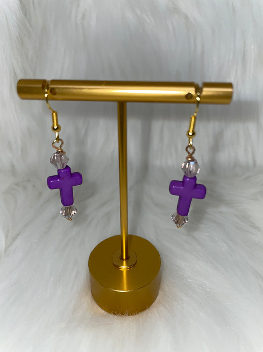 Purple Cross Earrings