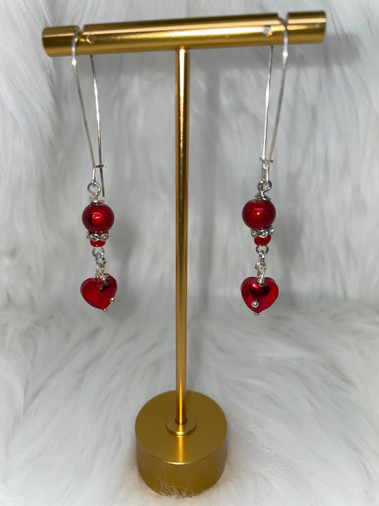 Red & Silver Heart Earrings