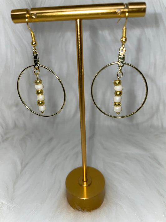 White & Gold Hoop Earrings