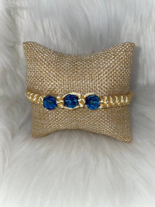 Yellow Woven Bracelet with Blue Beads