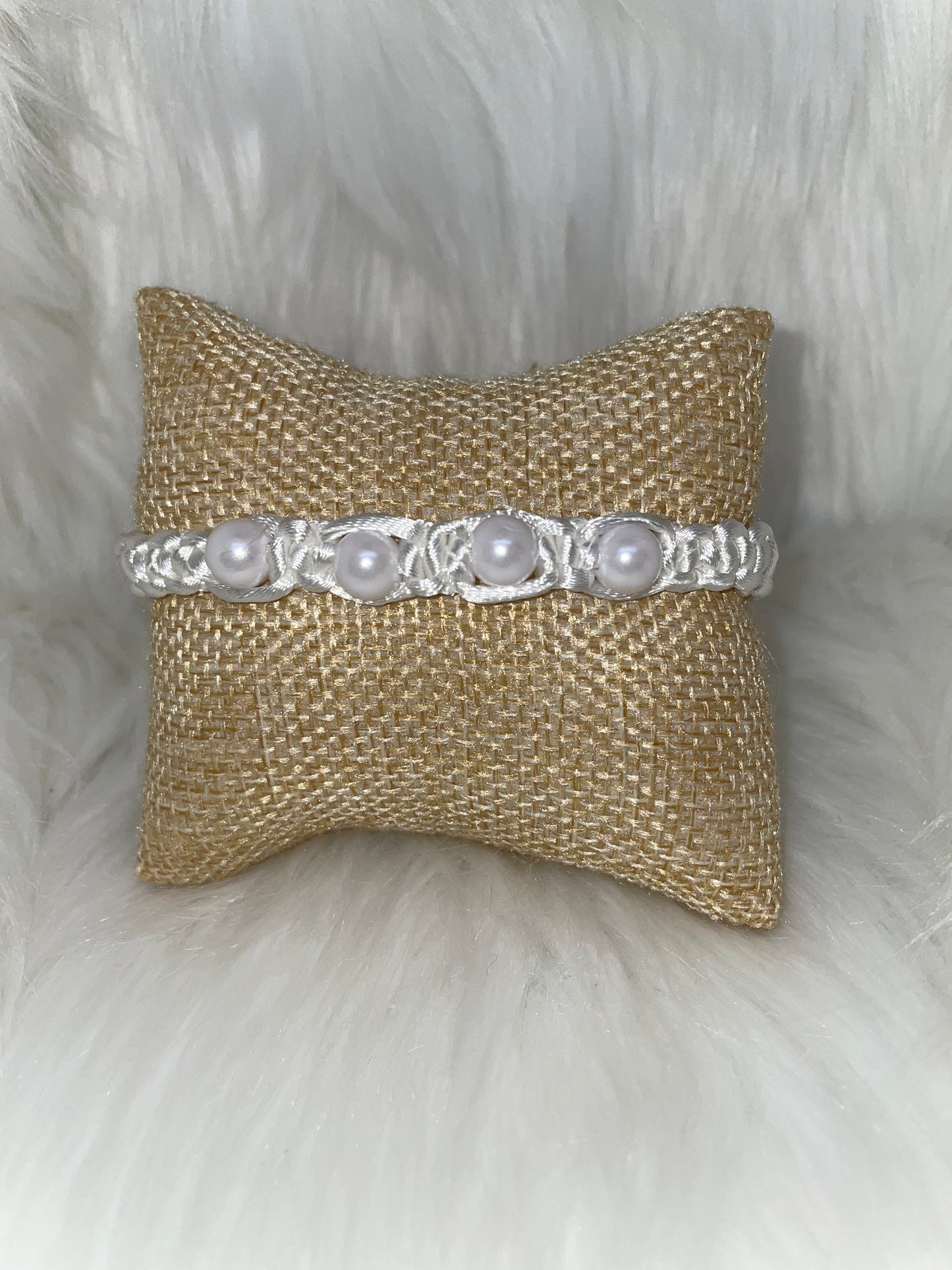 White Woven Bracelet with Pearl Beads