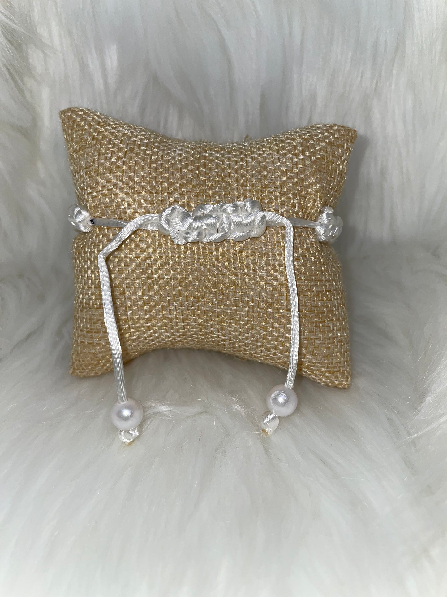 White Woven Bracelet with Pearl Beads