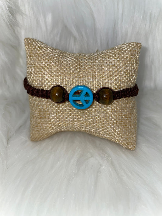 Brown Woven Bracelet with Peace Bead