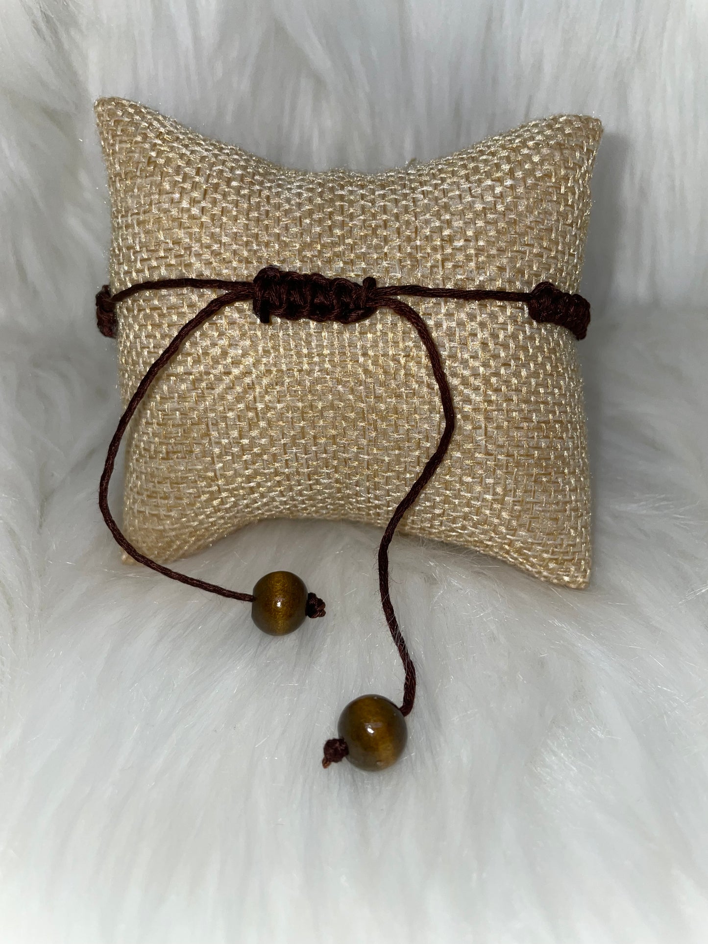 Brown Woven Bracelet with Peace Bead