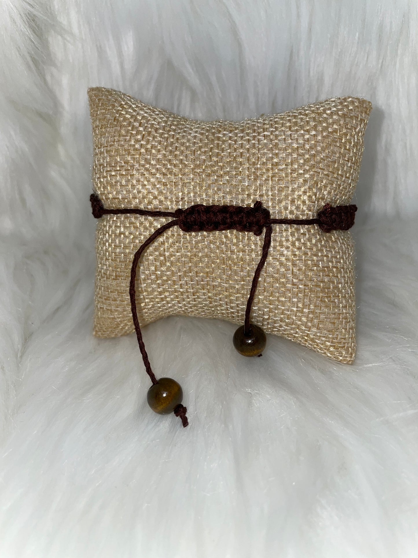Brown Woven Bracelet with Purple Cross