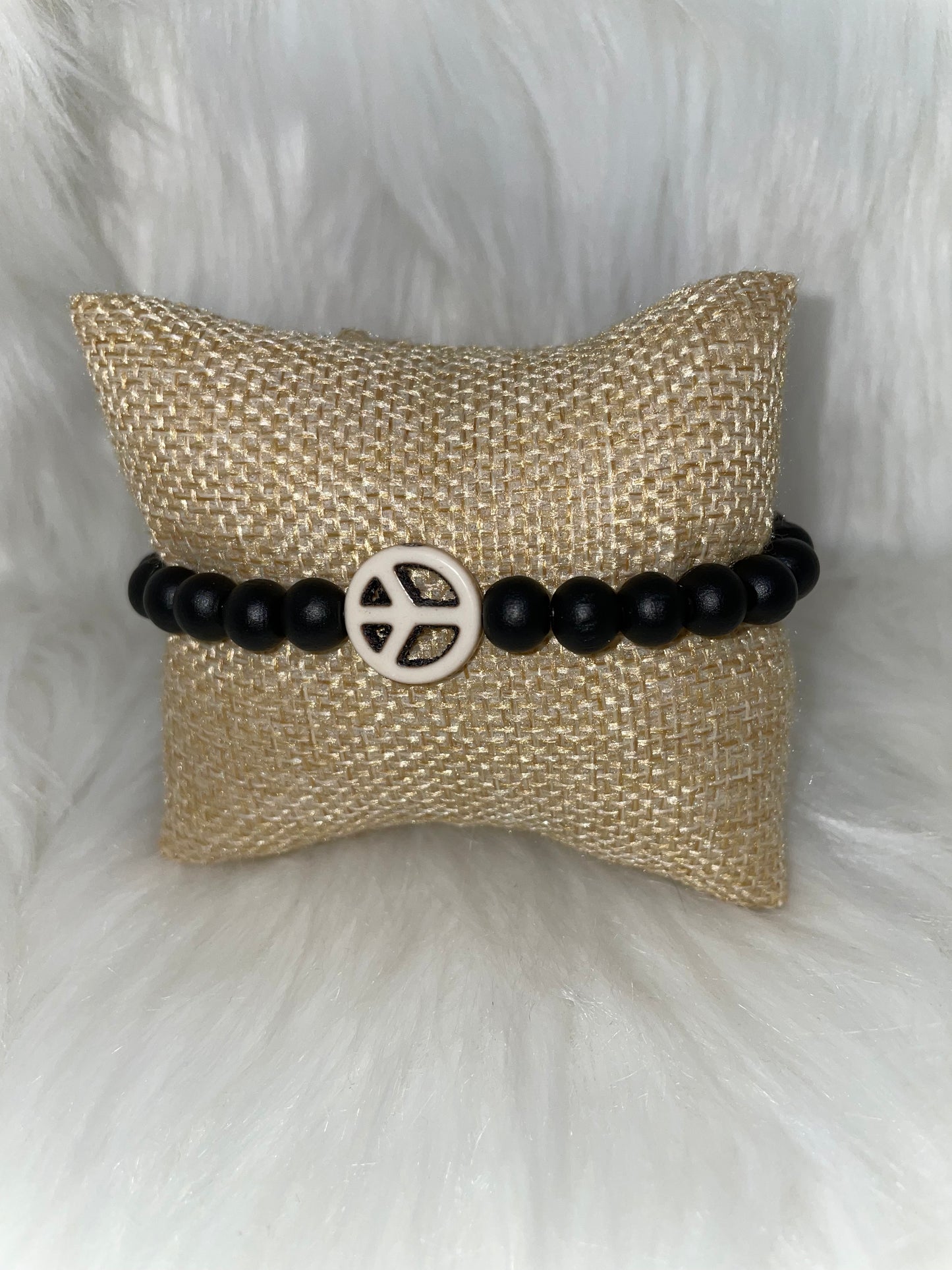 Wood & White Peace Bead