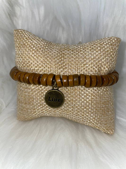 Wood Bead Bracelet with LIVE Charm