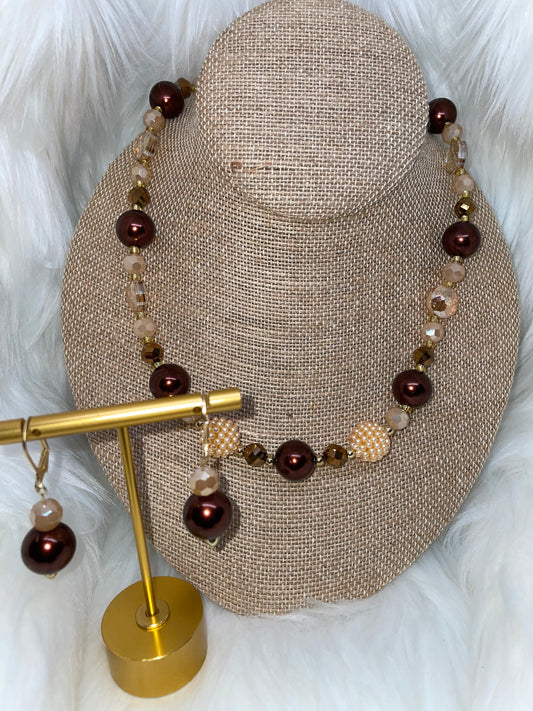 Brown Pearl Necklace Set
