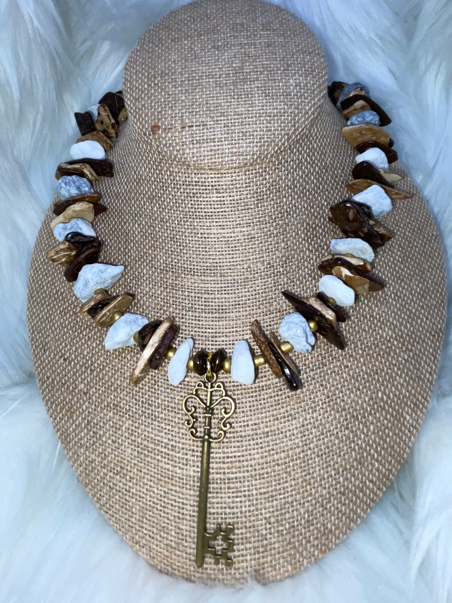 Coconut Shells & White Stone Necklace