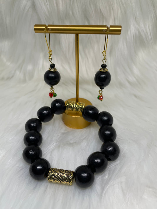 Black Wood Bracelet & Earring Set