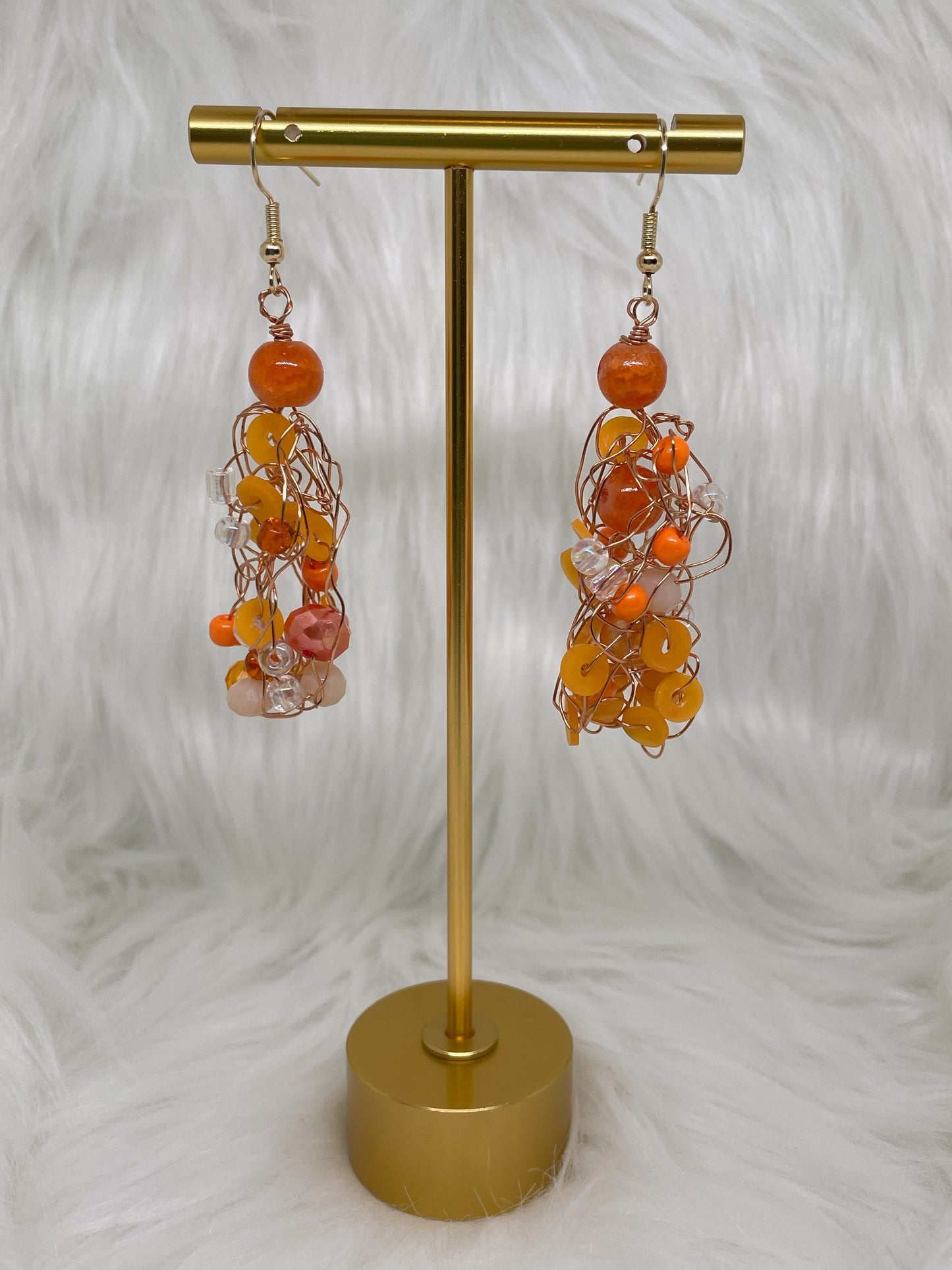 Orange Bead Crocheted Necklace Set