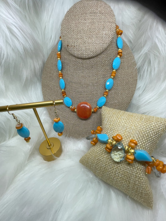 Orange and Tuquoise Necklace Set