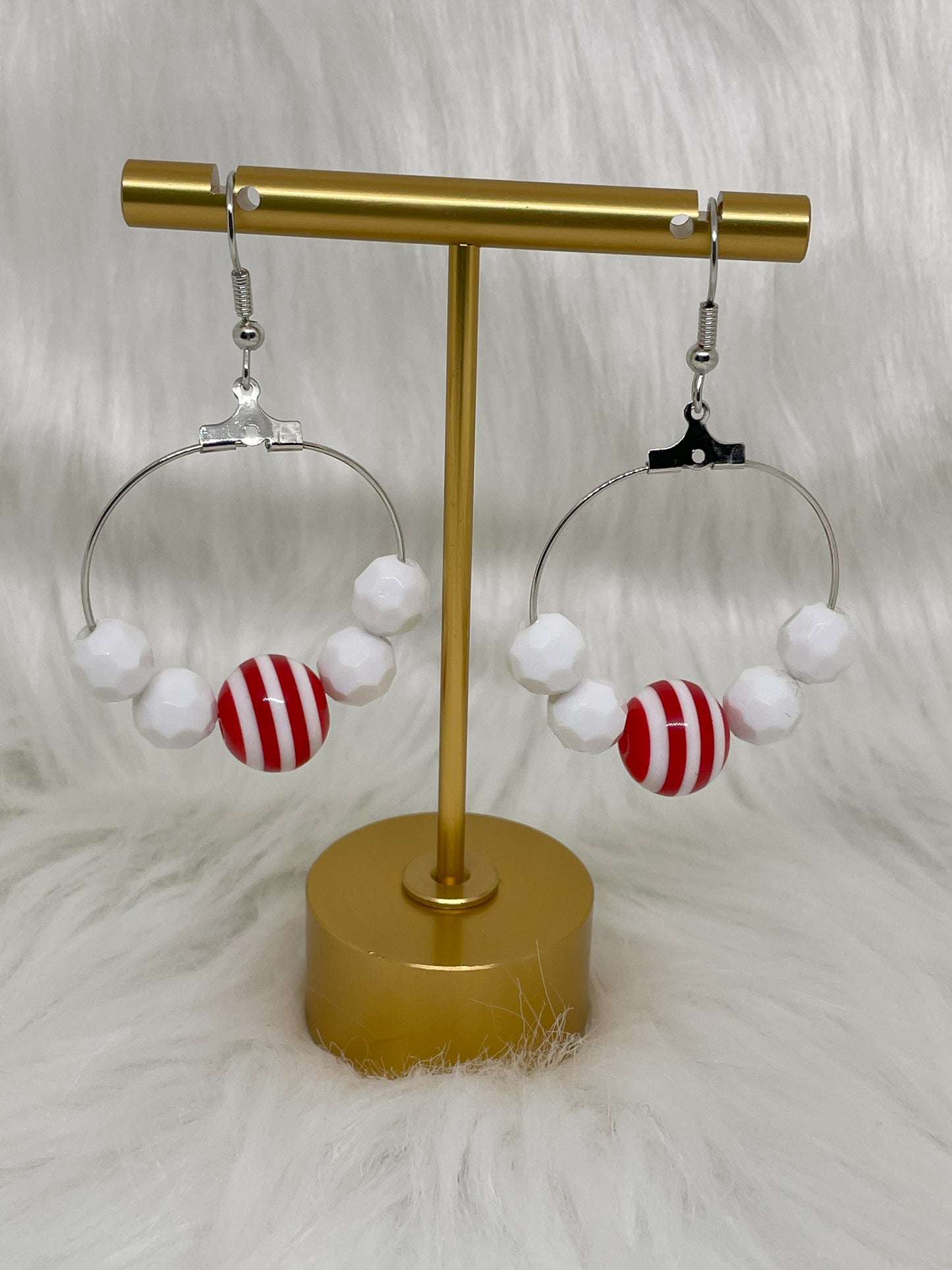 Red & White Striped Ball Earrings