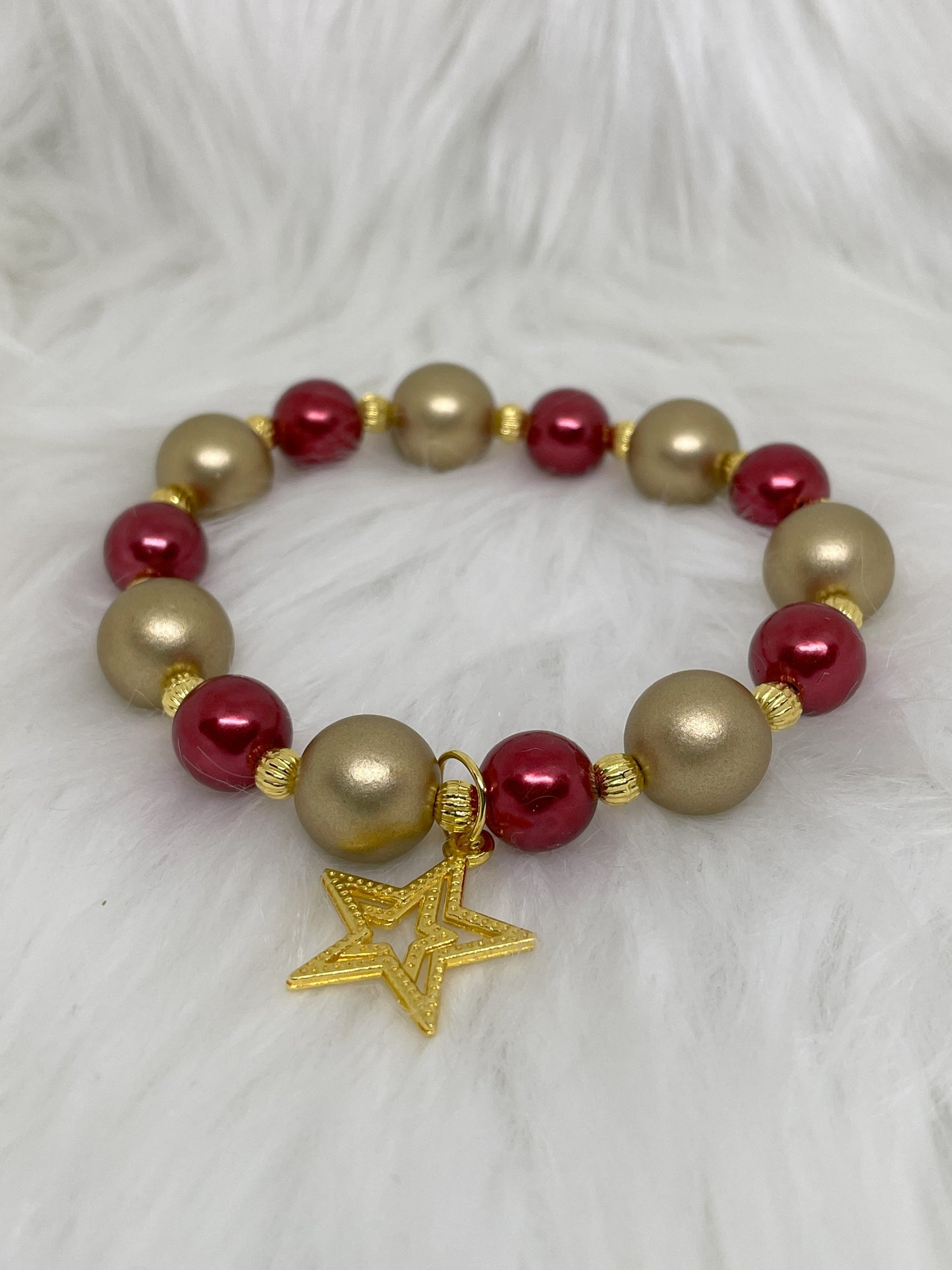 Red & Gold Stretch Charm Bracelet