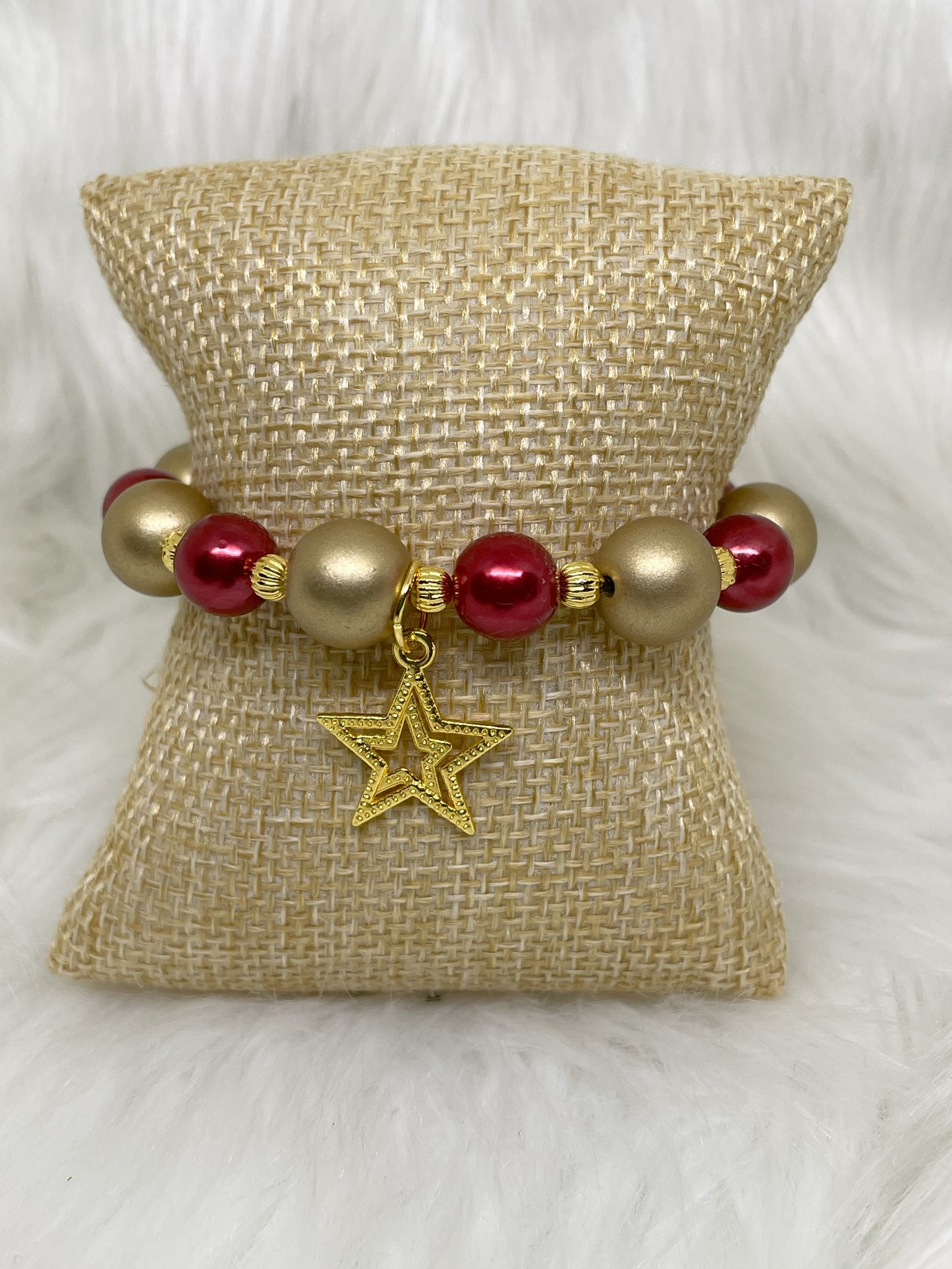 Red & Gold Stretch Charm Bracelet