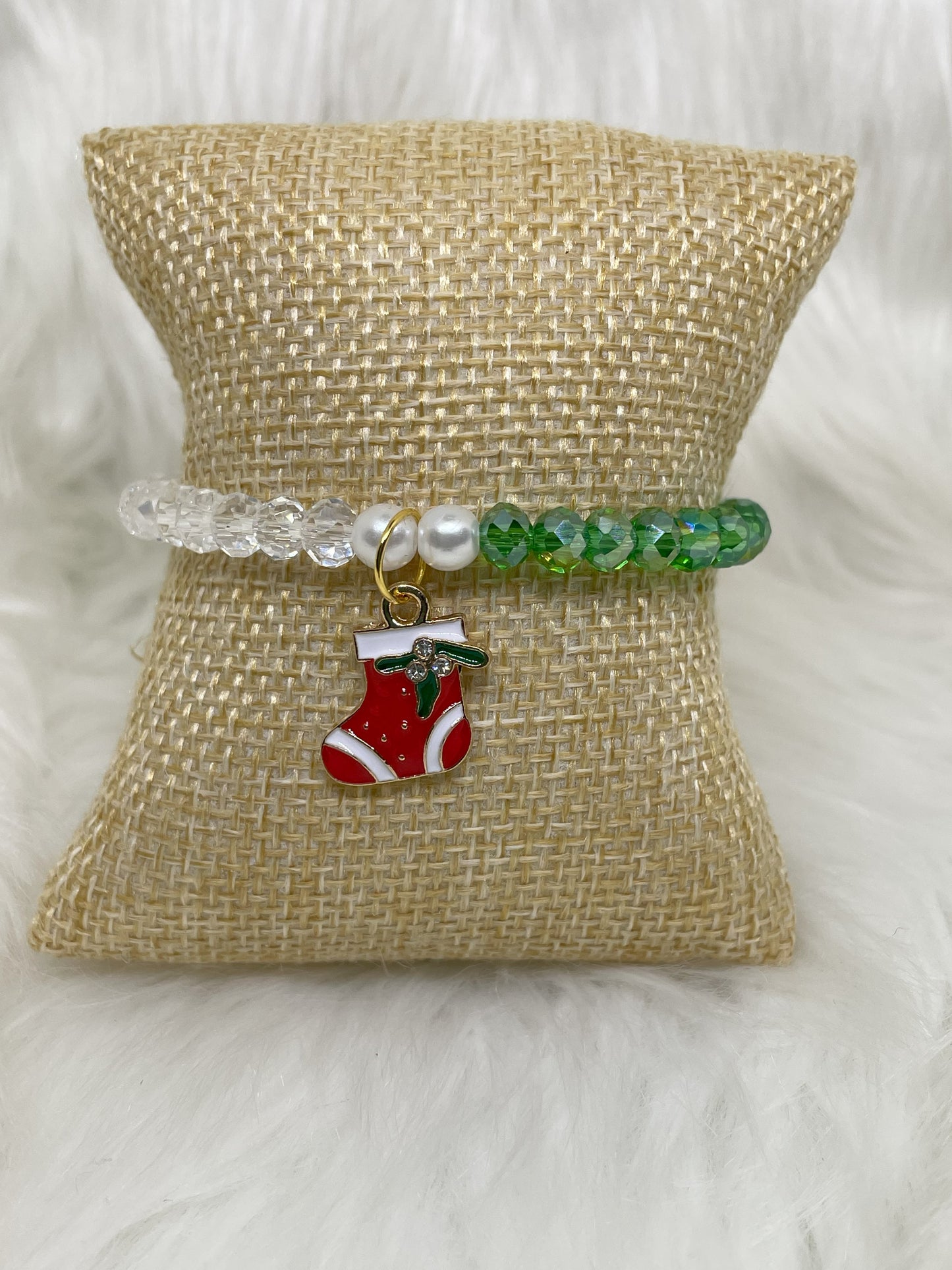 Red, Green, and Crystal Charm Bracelet