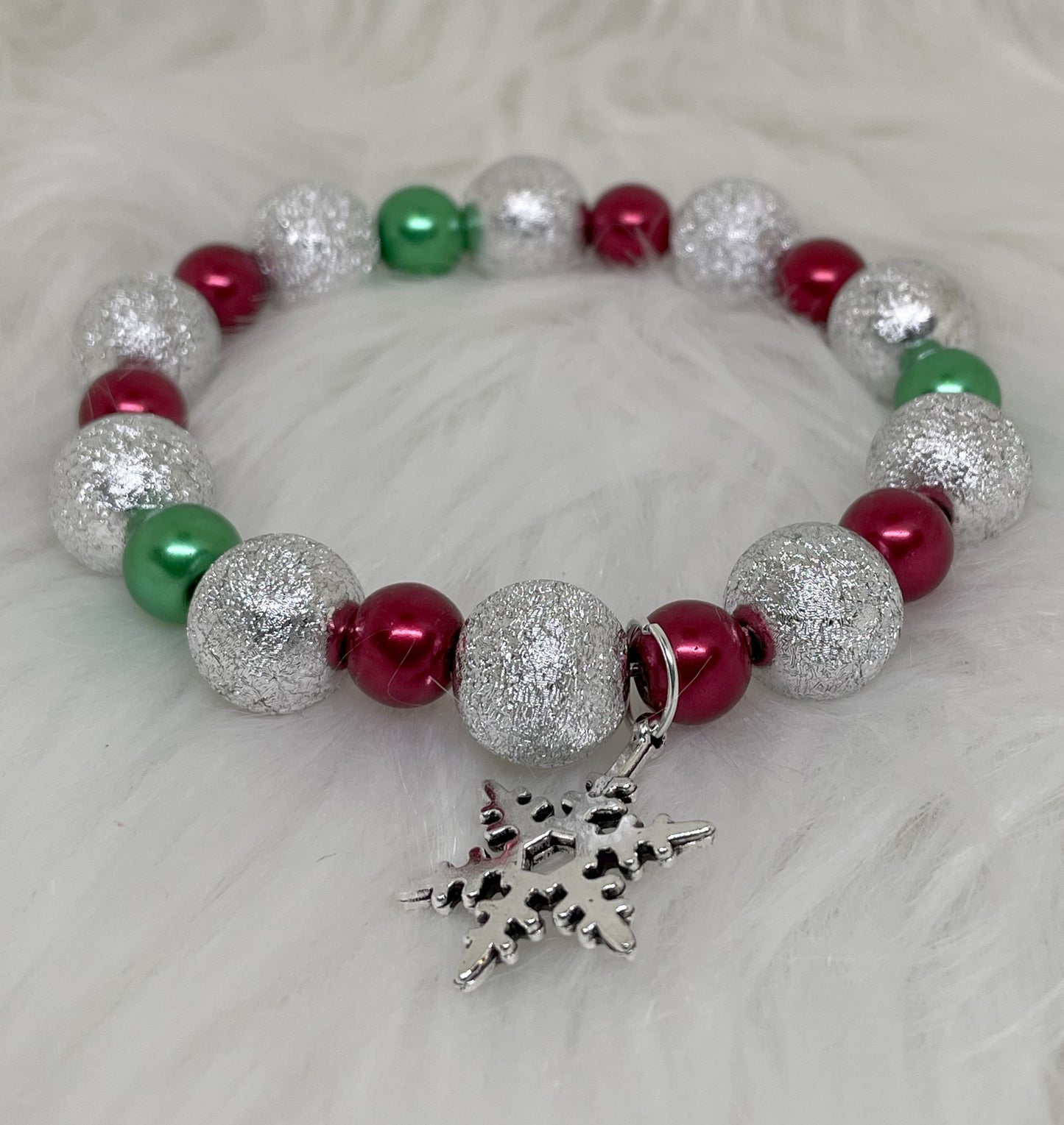 Red, Silver and Green Stretch Bracelet